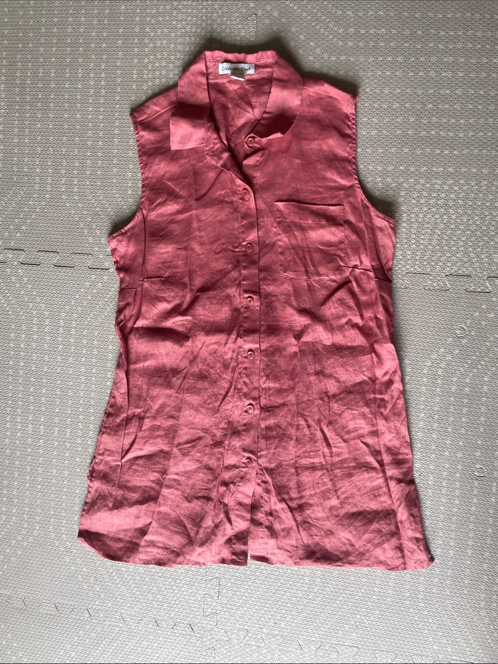 Coldwater Creek 100% Linen Collar Button-Front Sleeveless Top in Rose